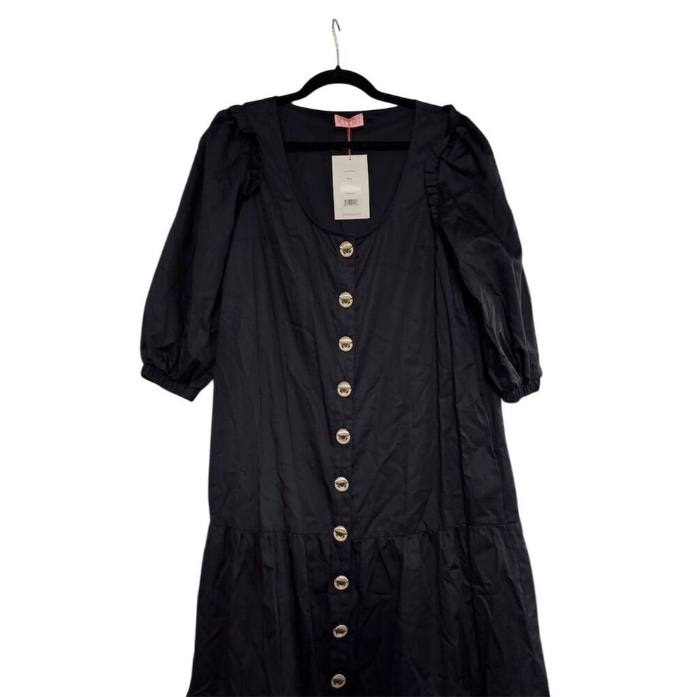 Kitri Women's Black Button Front Midi Dress Size 14 Casual Puff Sleeve — image 6 of 8